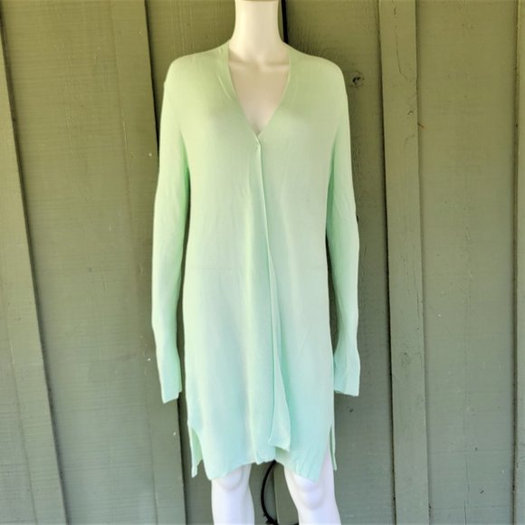 NWT EILEEN FISHER Aurora Green Long Open Front Cardigan Sweater M - Picture 2 of 5